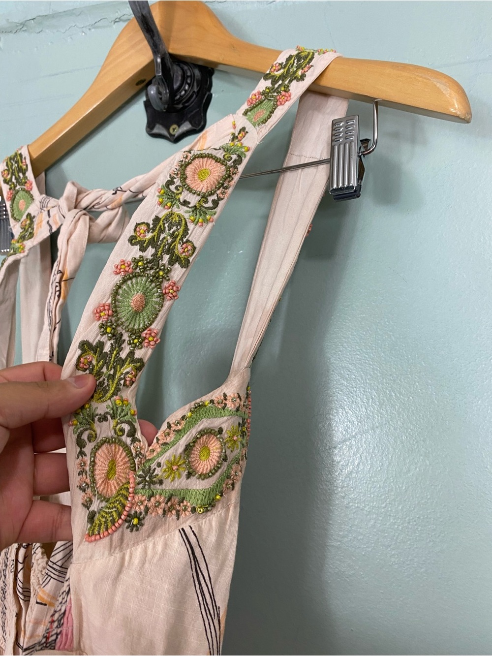 Anthropologie Square Neck Floral Embroidered Beaded Maxi Dress XL Sundress - Picture 9 of 11